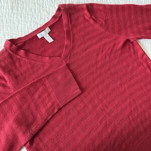 Charter Club Petite Red Sweater Long Sleeve Size P/L‎ Sparkly Red Stripe Holiday